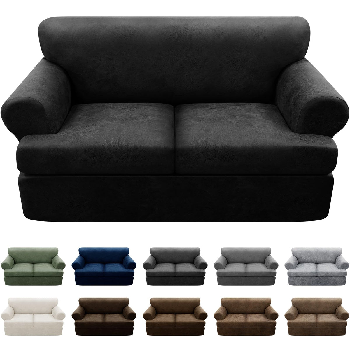 Couch Cover Leather Look 3 Seater Couch Sofa Cover 1-Piece Sofa Slipcover Stretch Furniture Protector with Elastic Bottom & Pockets(Sofa, Coffee)