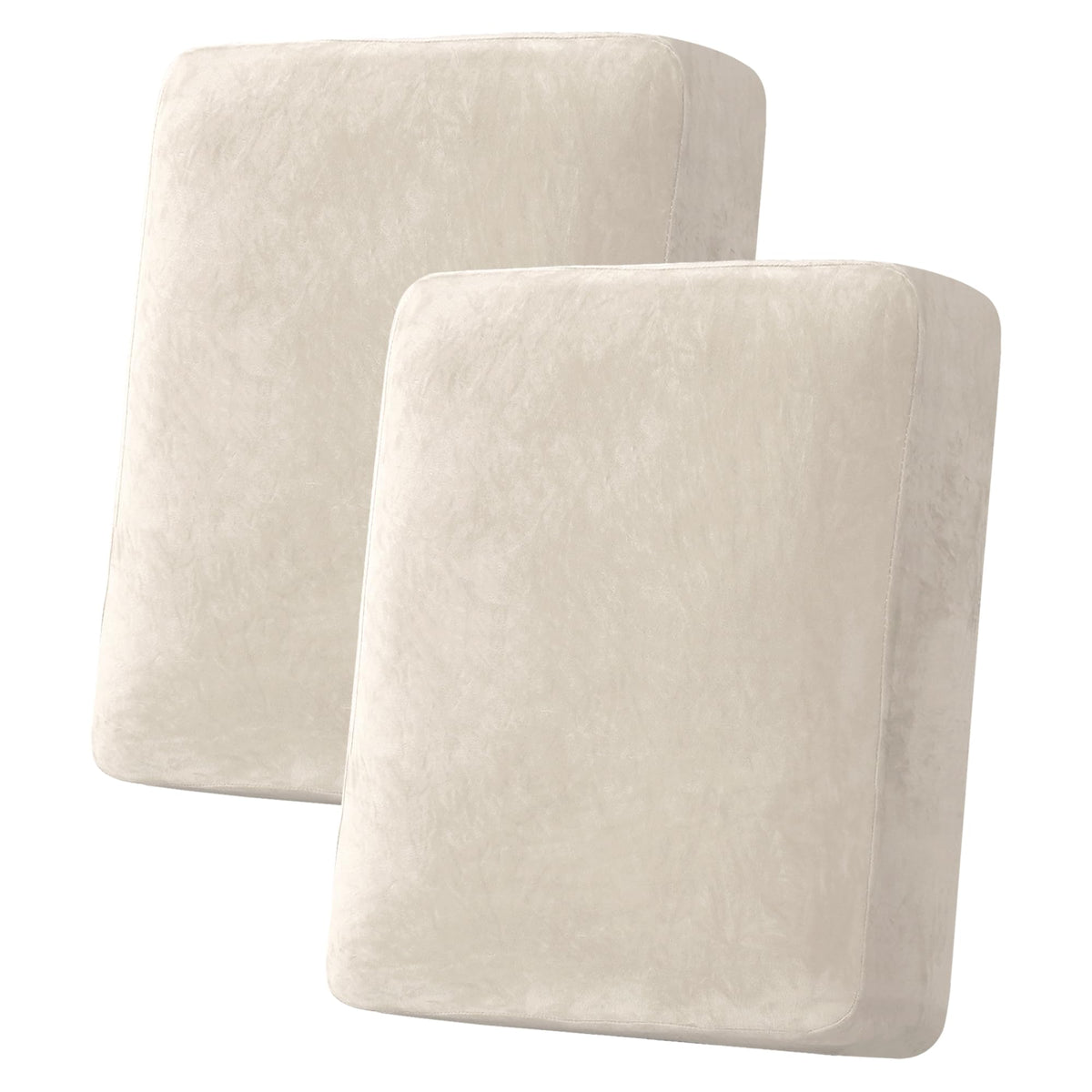 H.VERSAILTEX Velvet Stretch Couch Cushion Cover Plush Cushion Slipcover for Chair Loveseat Sofa Cushion Furniture Protector Seat Cushion Sofa Cover (2 Piece Large Sofa Cushion Covers, Ivory)