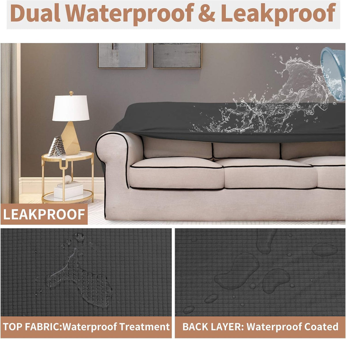 Easy-Going 100% Waterproof Couch Cover, 3 Cushion Couch Slipcover for Sofa