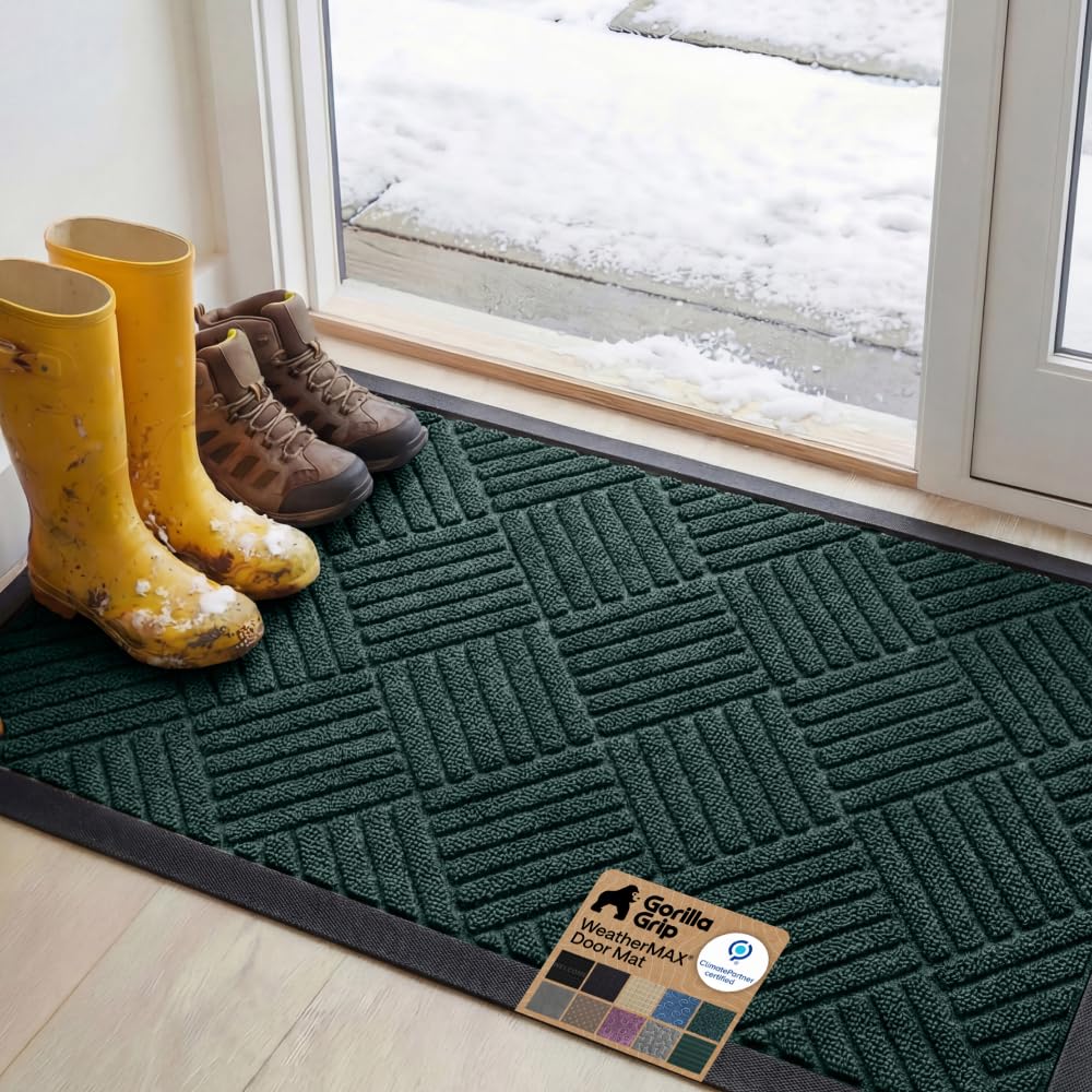GORILLA GRIP WeatherMAX Door Mat, Indoor Outdoor Use, 29x17, Green Leaves