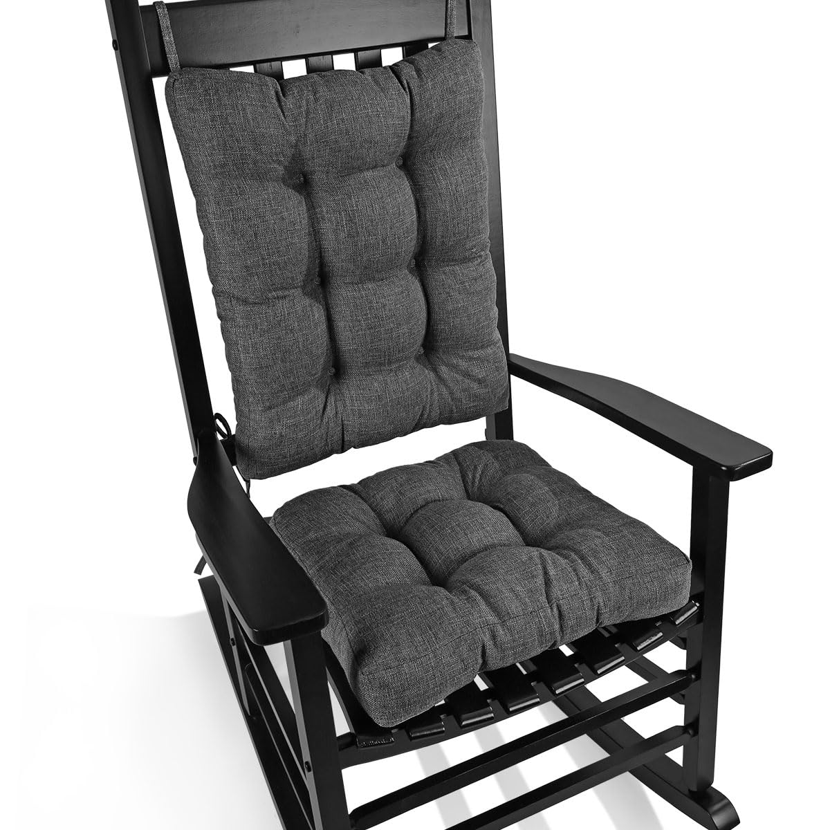 BUYUE Chair Cushion Set for Rocking Chair, Back Pillow & Seat Cushion with Ties, Original Woven Fabric Non-Slip Chair Pads for Elderly Sitting, Black