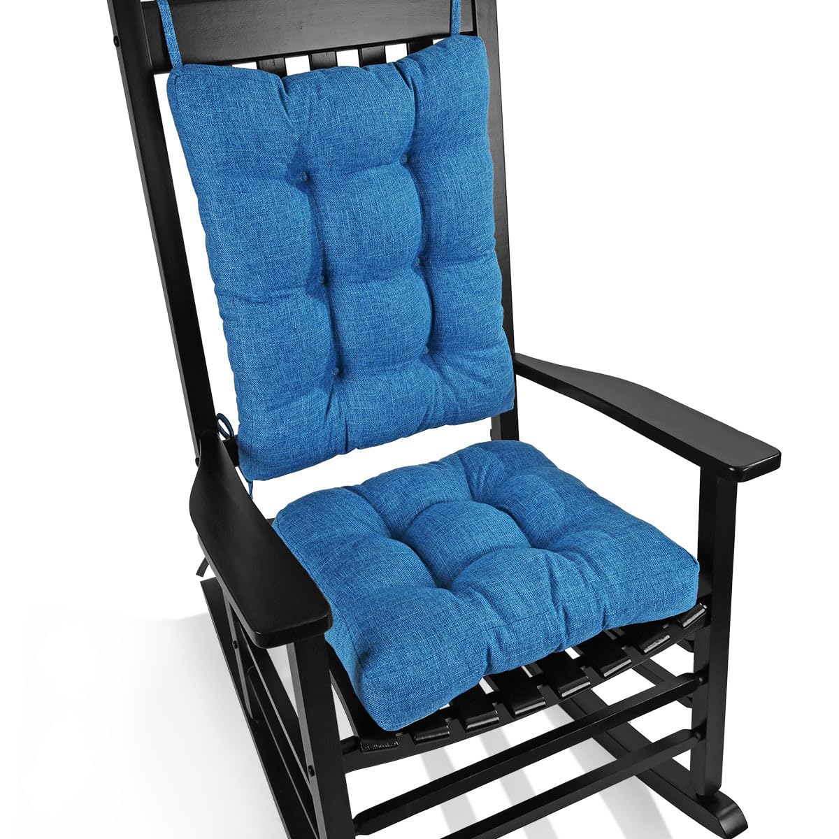 BUYUE Chair Cushion Set for Rocking Chair, Back Pillow & Seat Cushion with Ties, Original Woven Fabric Non-Slip Chair Pads for Elderly Sitting, Black