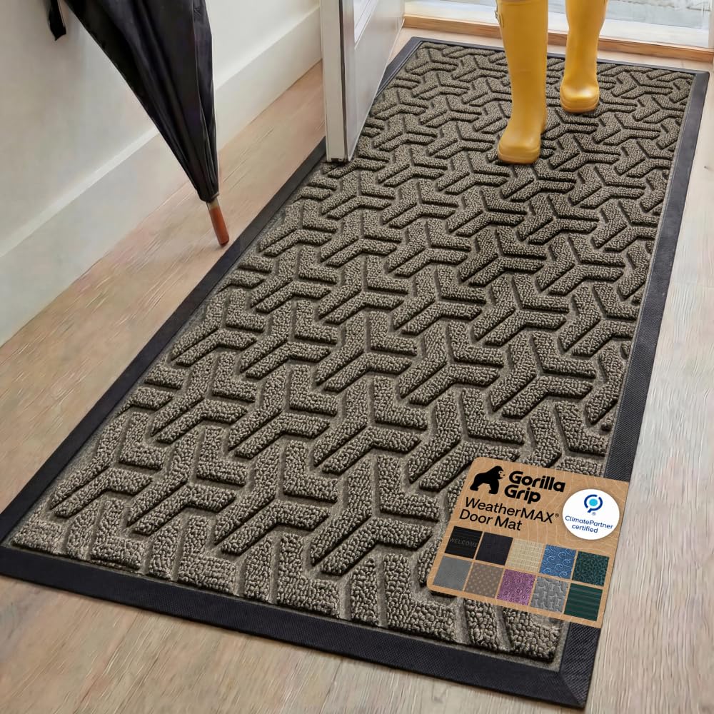 GORILLA GRIP WeatherMAX Door Mat, Indoor Outdoor Use, 29x17, Black Diamond
