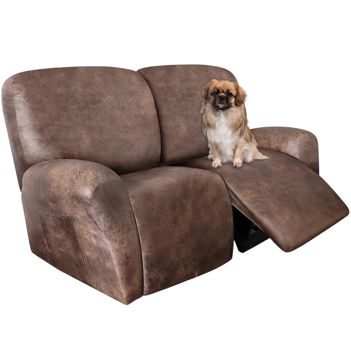 ANARACHON Leather Look Recliner Couch Cover 8-Piece Recliner Sofa Slipcovers 3 Seater for Reclining Couches Furniture Protector Spandex Fabric Washable (Recliner Sofa, Brown)