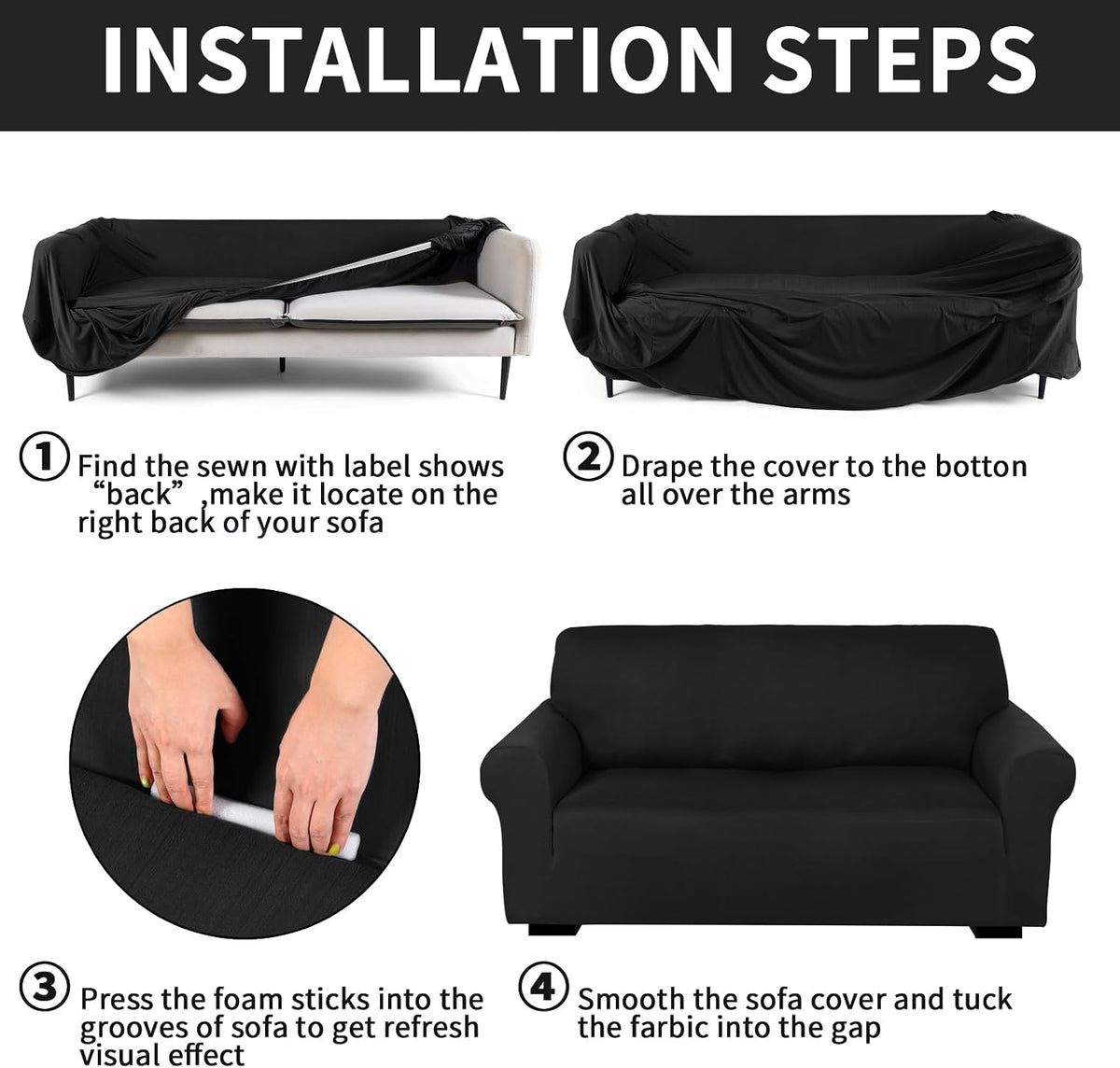 Peryiter 2 Pcs Couch and Loveseat Sofa Covers,Black,Milk Silk