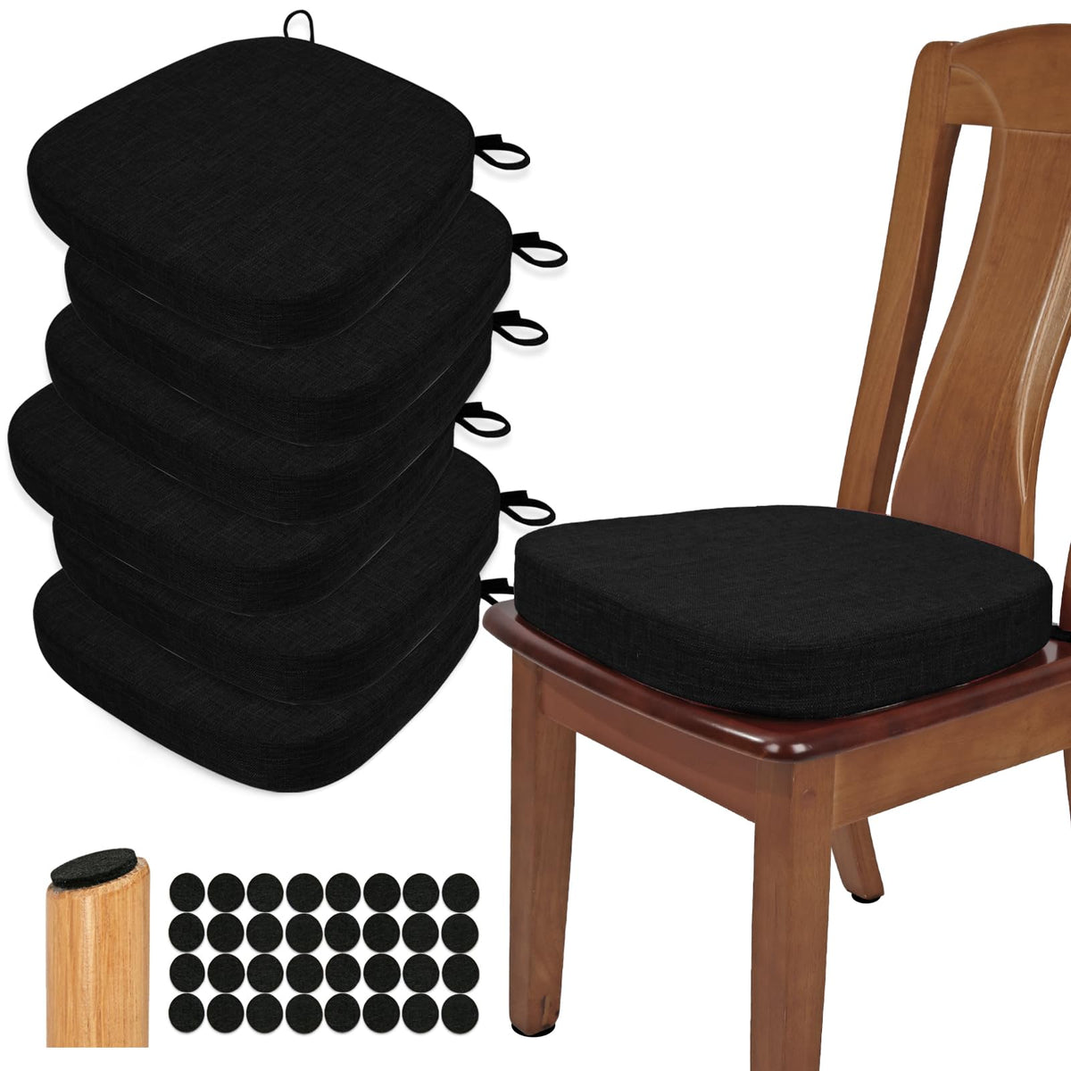 BUYUE Thickened 2.5" Dining Chair Cushions Set of 4, U-Shape High Density Foam Comfortable Chair Pads for Kitchen, Slip Resistant Indoor Seat Cushions (4 PCS, Dark Gray)