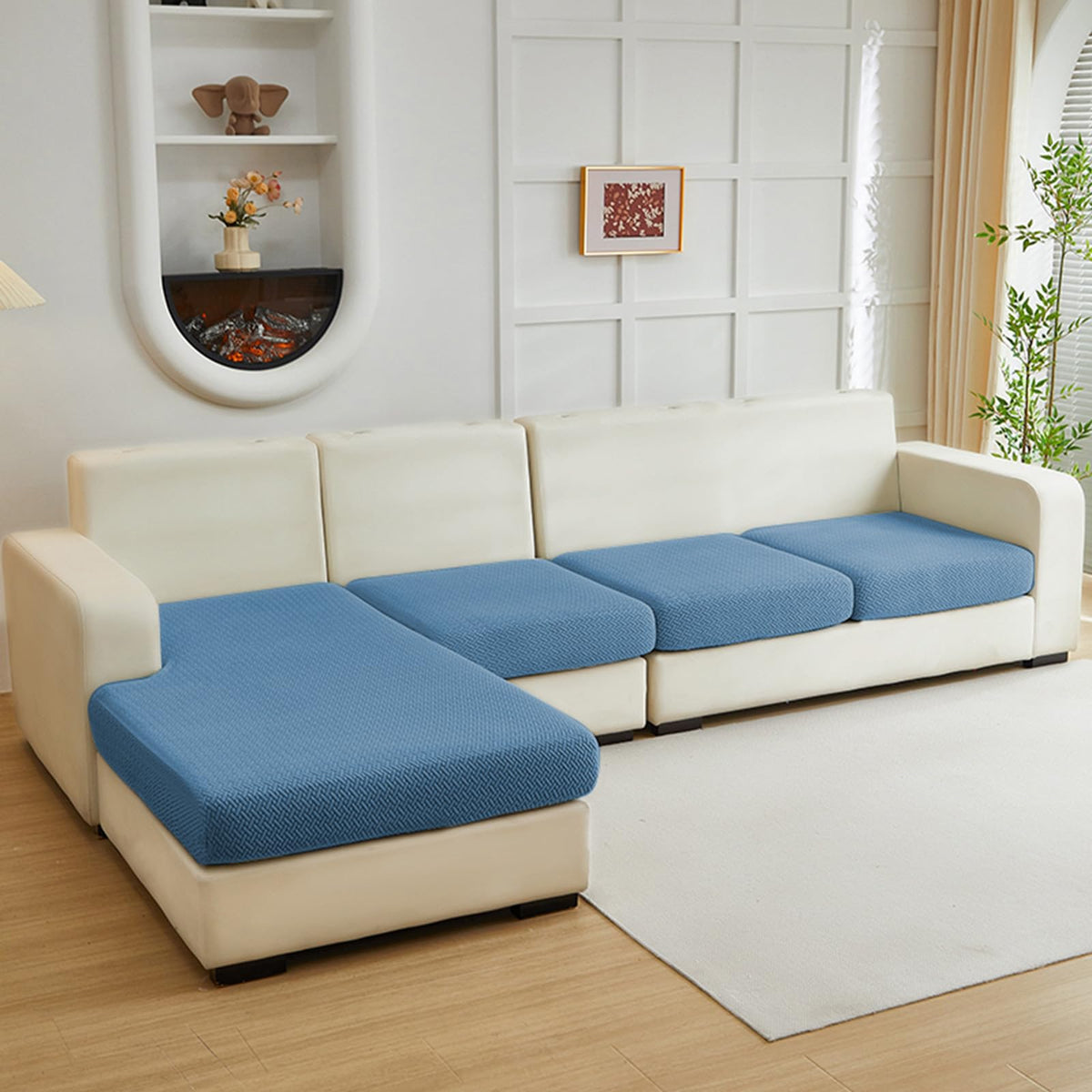 Yoovat Couch Cushion Covers for Sofa Couch Covers Wear-Resistant Universal Sofa Cover Washable Stretch for Sectional Slipcovers (Texture-Light Gray,Large Single Seat Cover)