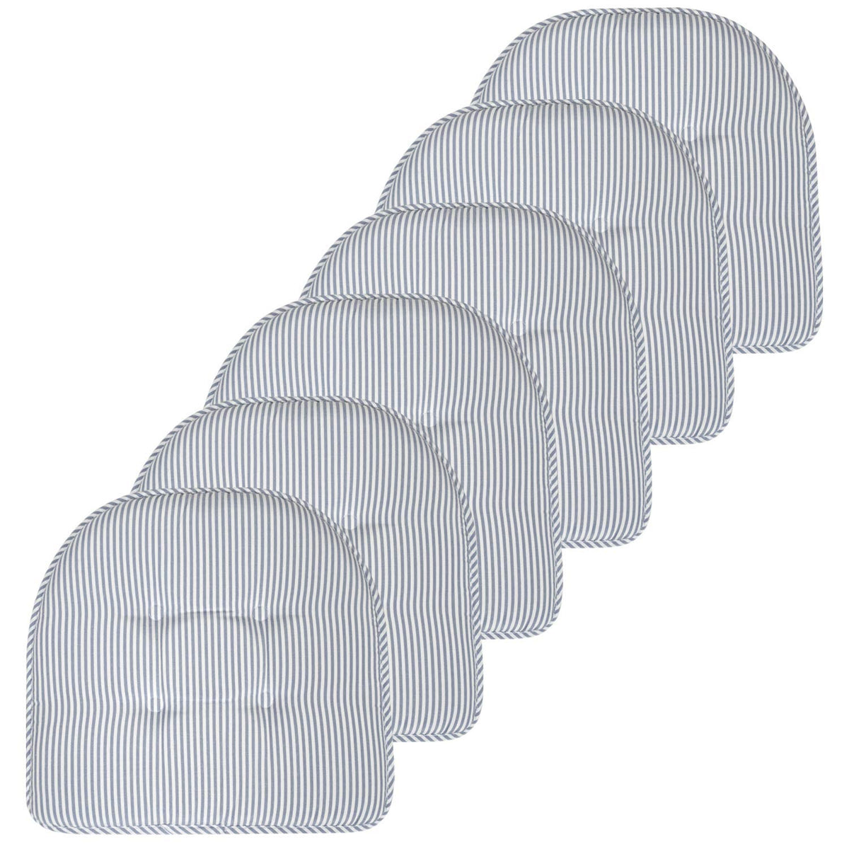Sweet Home Collection Chair Cushion Memory Foam Pads Tufted Slip Non Skid Rubber Back U-Shaped 17" x 16" Seat Cover, 6 Pack, Checkered Taupe/White