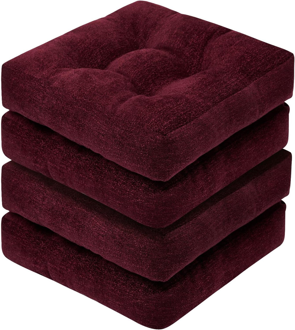 Basic Beyond Chair Cushions for Dining Chairs, Non-Slip Chair Pads, Thick Seat Cushions for Dining Room Chairs, Kitchen Chair Cushions Set of 4, 16" x 16" x 4", Burgundy