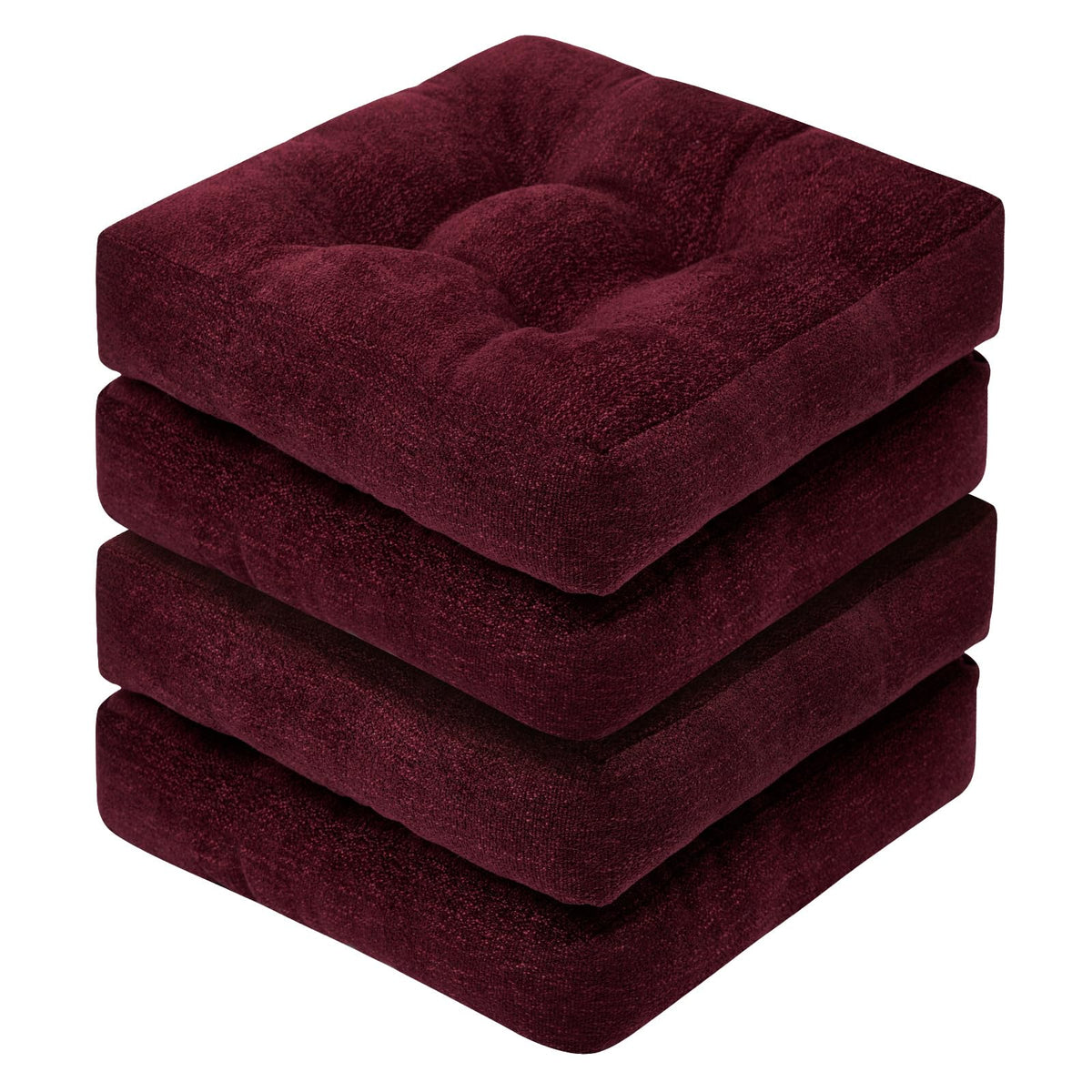 Basic Beyond Chair Cushions for Dining Chairs, Non-Slip Chair Pads, Thick Seat Cushions for Dining Room Chairs, Kitchen Chair Cushions Set of 4, 16" x 16" x 4", Burgundy