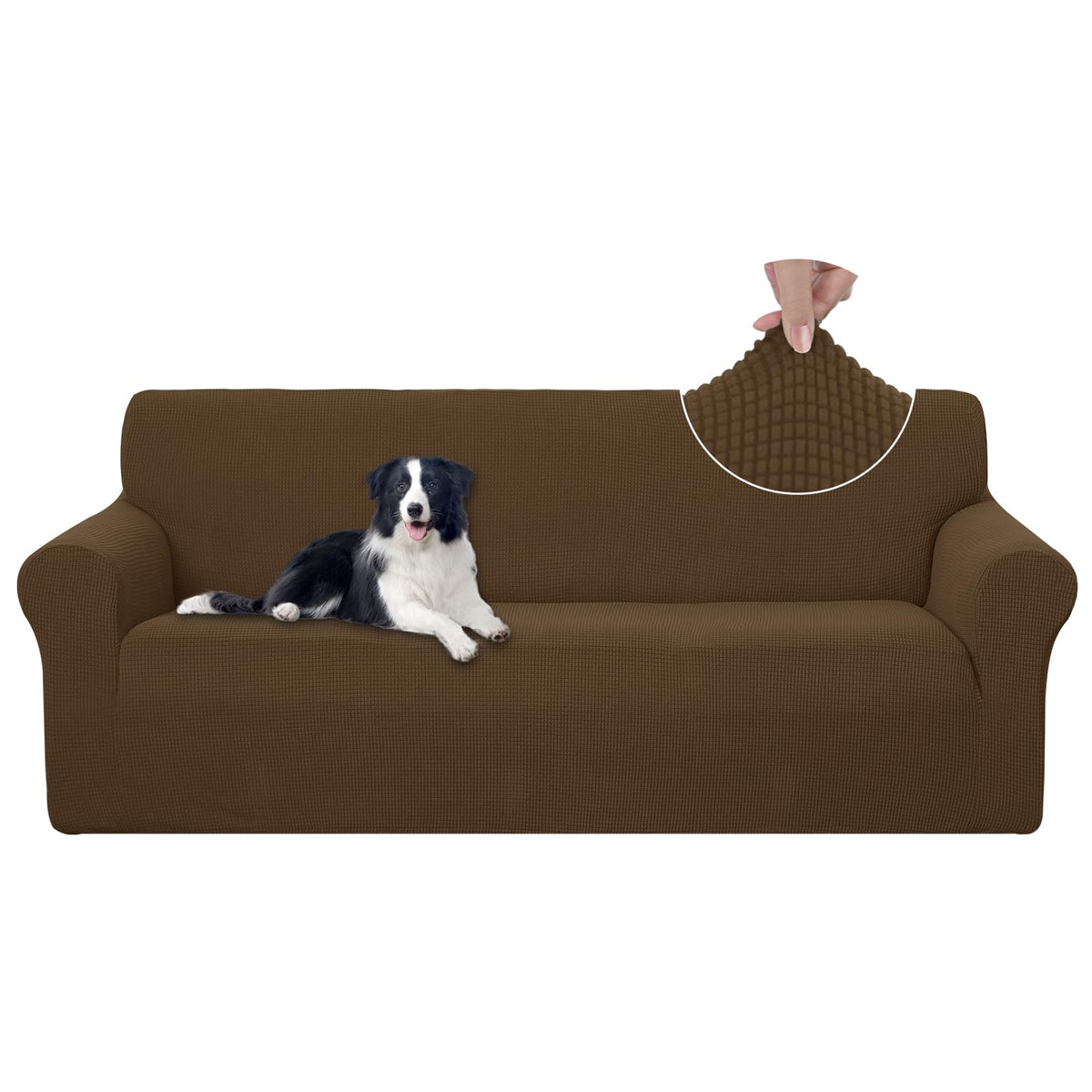 U-NICE HOME Stretch Couch Cover Slipcover for 3 Cushion Sofa, Chocolate