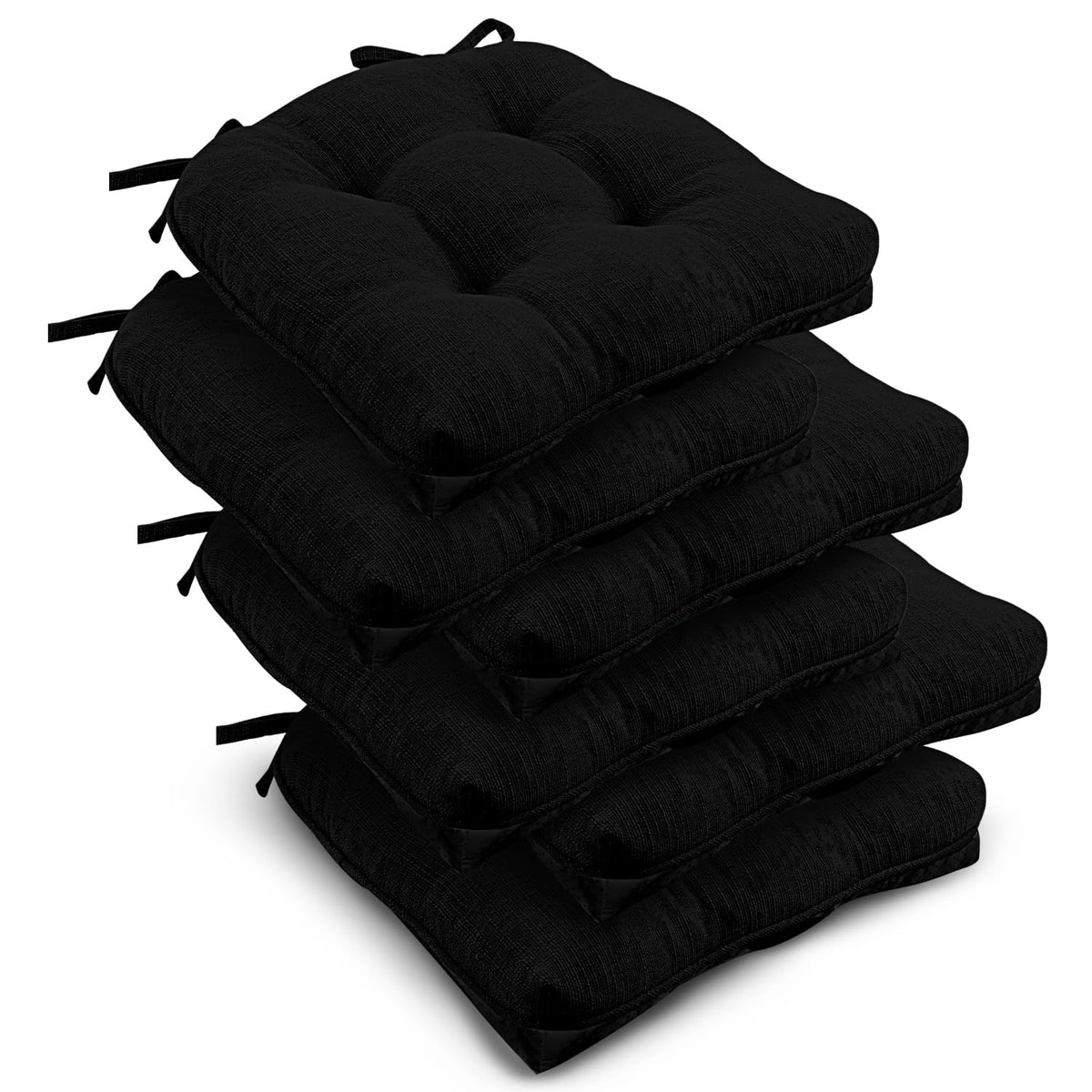 downluxe Indoor Chair Cushions for Dining Chairs, Tufted Overstuffed Textured Foam Kitchen Chair Pads with Ties and Non-Slip Backing, 15.5" x 15.5" x 4", Brown, 4 Pack