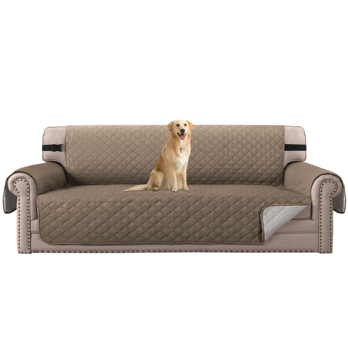 H.VERSAILTEX Reversible Sofa Cover Couch Cover for 3 Cushion Couch Water Resistant Sofa Cover for Living Room Quilted Furniture Couch Cover Washable Couch Protector(Oversized Sofa, Ivory/Beige)