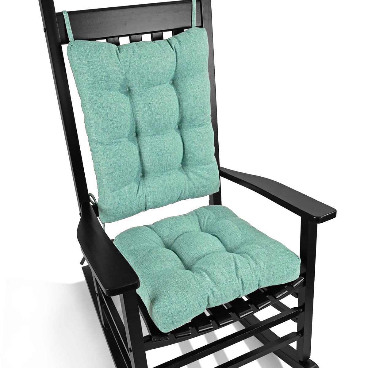 BUYUE Chair Cushion Set for Rocking Chair, Back Pillow & Seat Cushion with Ties, Original Woven Fabric Non-Slip Chair Pads for Elderly Sitting, Black