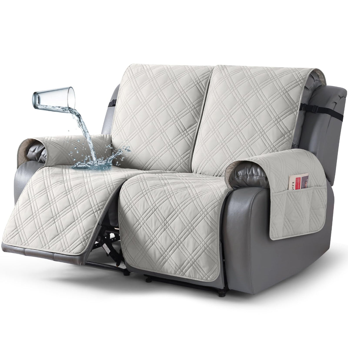 TAOCOCO 100% Waterproof Recliner Sofa Cover Non Slip Couch Cover for 3 Seat Reclining Sofa, Split Reclining Couch Covers 3-Piece with Straps, Washable Sofa Slipcover for Kids Pets(3 Seater, Chocolate)