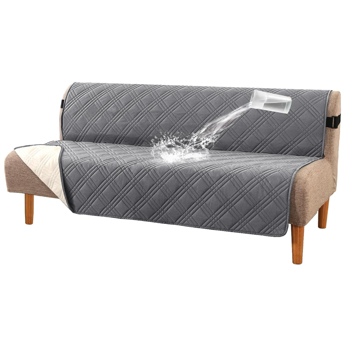 H.VERSAILTEX 100% Waterproof Couch Covers for 3 Cushion Couch Sofa Modern Sofa Slipcovers with Elastic Straps Thick Soft Furniture Protector Pet Friendly(Sofa, Grey/Beige)