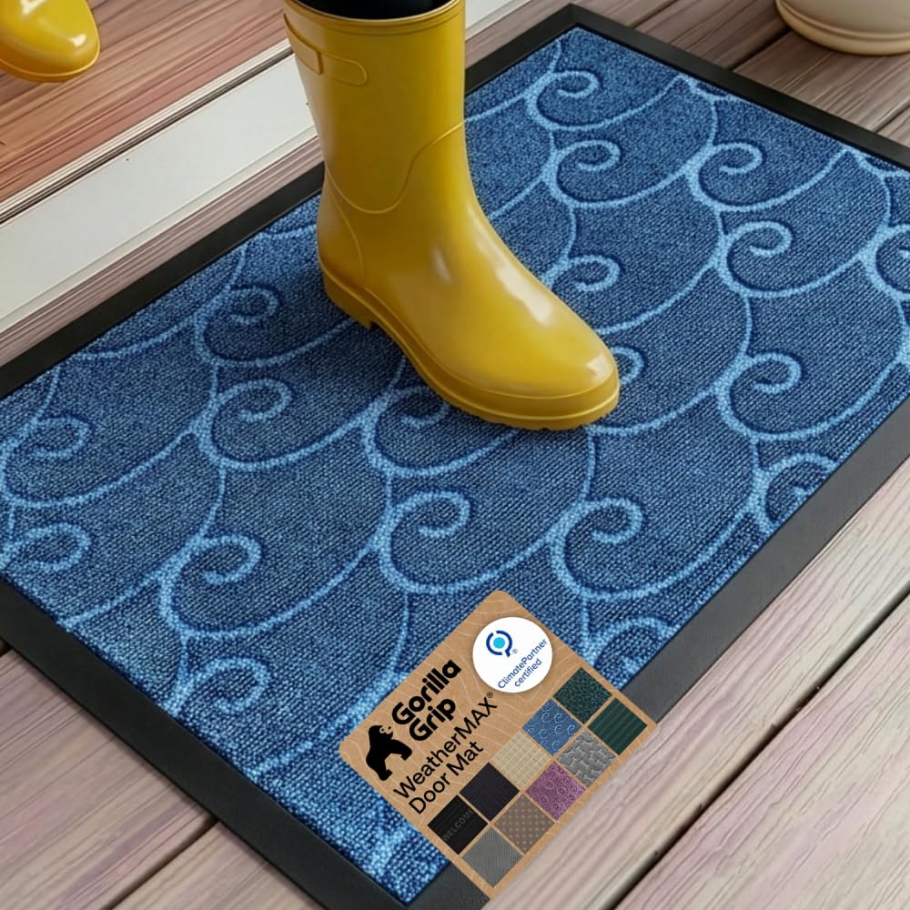 GORILLA GRIP WeatherMAX Door Mat, Indoor Outdoor Use, 29x17 Gray Diamond