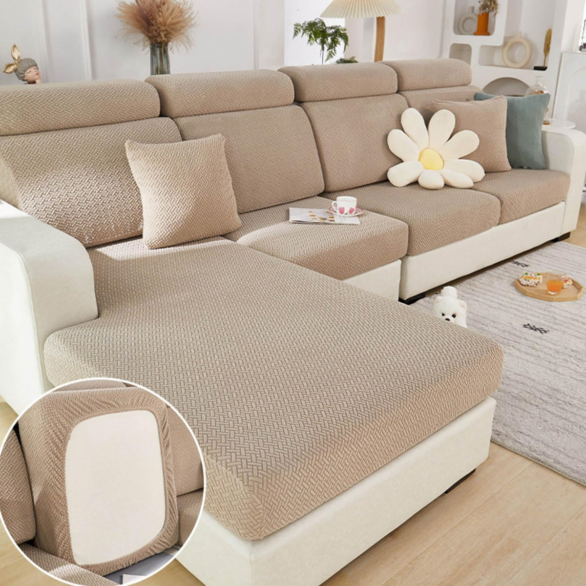 Couch Cushion Covers Sofa Covers Couch Covers for Sofa Pet Friendly Universal Sofa Covers Washable Stretch Slipcovers for Sectional Sofa (Texture Gray,Large Single Seat Cover)