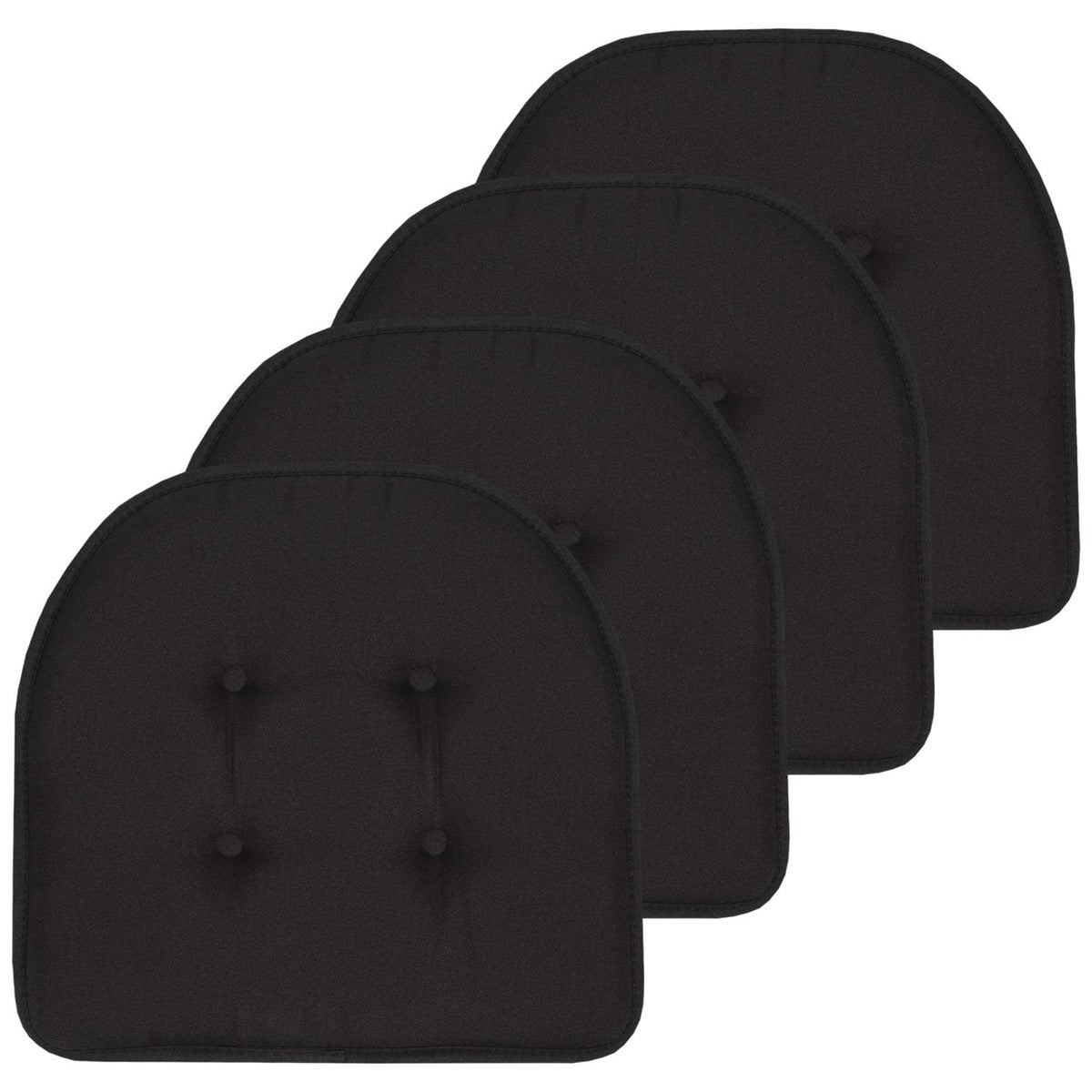 Sweet Home Collection Chair Cushion Memory Foam Pads Tufted Slip Non Skid Rubber Back U-Shaped 17" x 16" Seat Cover, 6 Pack, Checkered Taupe/White