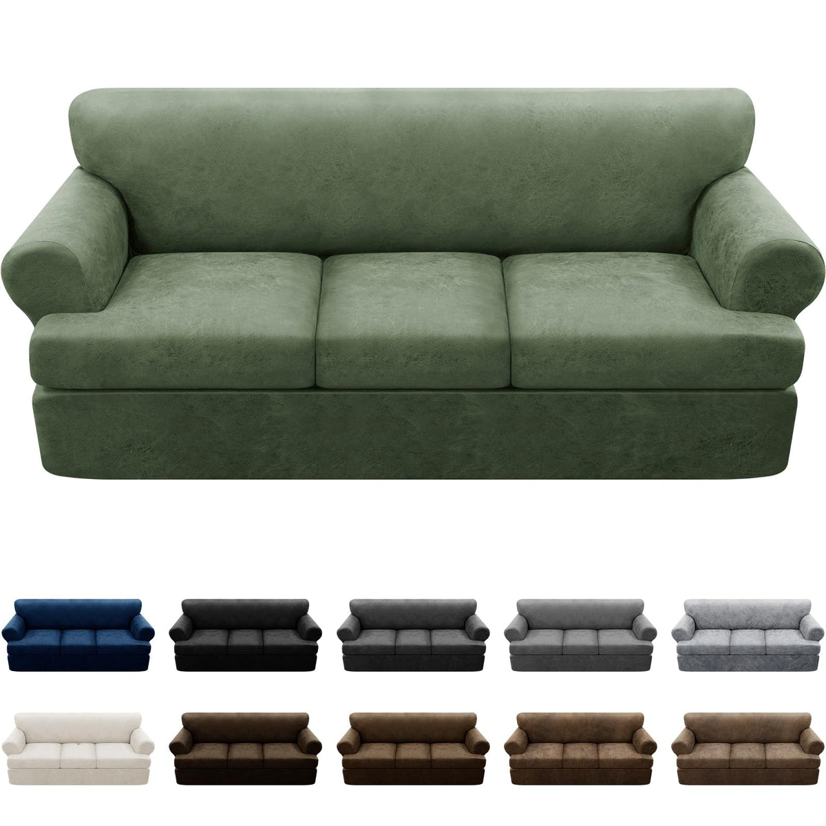 Couch Cover Leather Look 3 Seater Couch Sofa Cover 1-Piece Sofa Slipcover Stretch Furniture Protector with Elastic Bottom & Pockets(Sofa, Coffee)