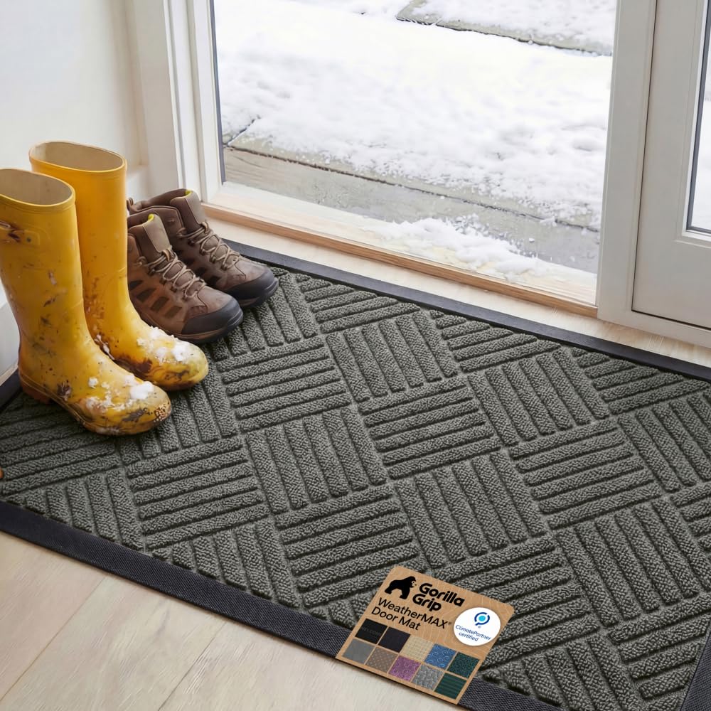 GORILLA GRIP WeatherMAX Door Mat, Indoor Outdoor Use, 29x17, Green Palm