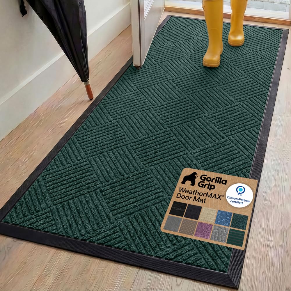 GORILLA GRIP WeatherMAX Door Mat, Indoor Outdoor Use, 29x17, Green Leaves