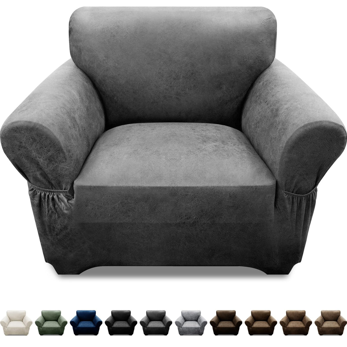 Couch Cover Leather Look 3 Seater Couch Sofa Cover 1-Piece Sofa Slipcover Stretch Furniture Protector with Elastic Bottom & Pockets(Sofa, Coffee)