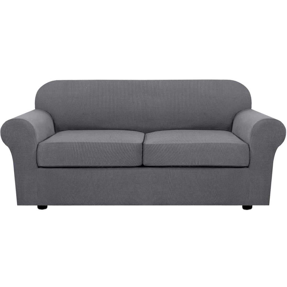 H.VERSAILTEX 4 Piece Stretch Sofa Covers for 3 Cushion Couch Covers for Living Room Furniture Slipcovers (Base Cover Plus 3 Seat Cushion Covers) Upgraded Thicker Jacquard Fabric (Sofa, Grey)