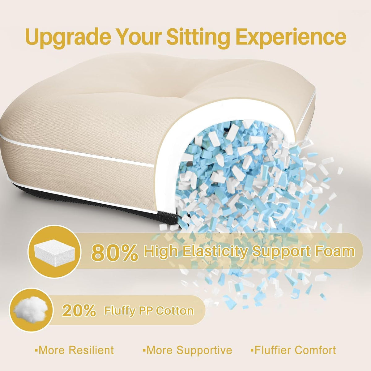 YZ HOME Rocking Chair Cushion,Set of Thicken Seat & Back Chair Cushions with Memory Foam,Non-Slip Chair Pad with Ties for for Indoor&Outdoor Rocker,Beige,22x17x5/17x17x5