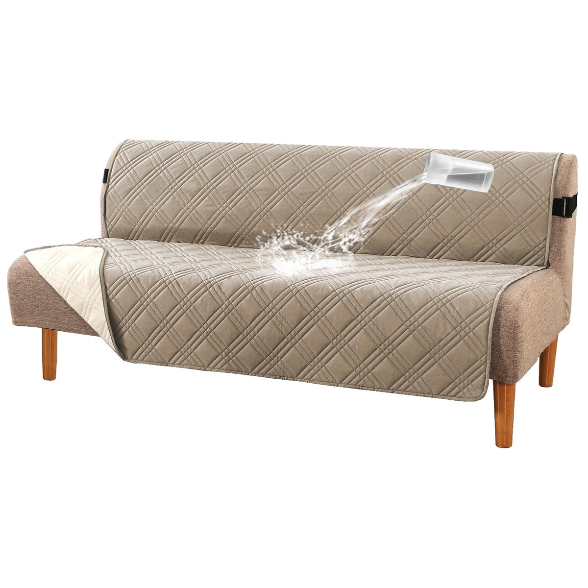 H.VERSAILTEX 100% Waterproof Couch Covers for 3 Cushion Couch Sofa Modern Sofa Slipcovers with Elastic Straps Thick Soft Furniture Protector Pet Friendly(Sofa, Grey/Beige)