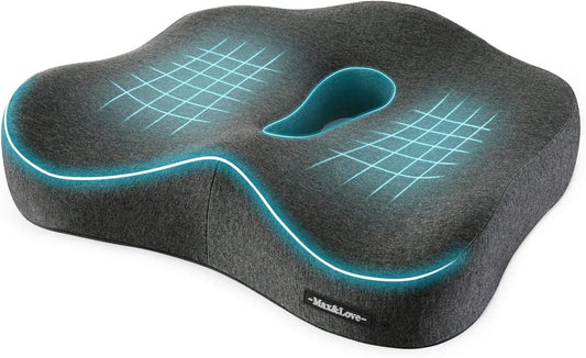 Memory Foam Seat Chair Cushion for Relieves Back Sciatica Pain Tailbone Pain Coccyx Degenerating Disc Orthopedic Osteoarthritis Prostate Cushion Low Back Pain Cushion Hip Shaping (Dark Gray)