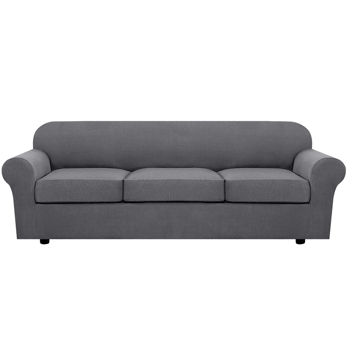 H.VERSAILTEX 4 Piece Stretch Sofa Covers for 3 Cushion Couch Covers for Living Room Furniture Slipcovers (Base Cover Plus 3 Seat Cushion Covers) Upgraded Thicker Jacquard Fabric (Sofa, Grey)