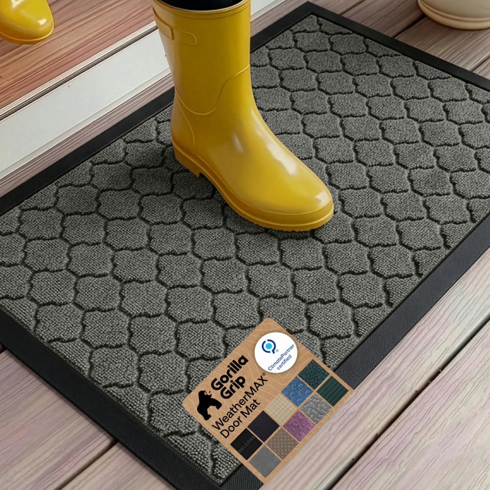 GORILLA GRIP WeatherMAX Door Mat, Indoor Outdoor Use, 29x17, Black Diamond