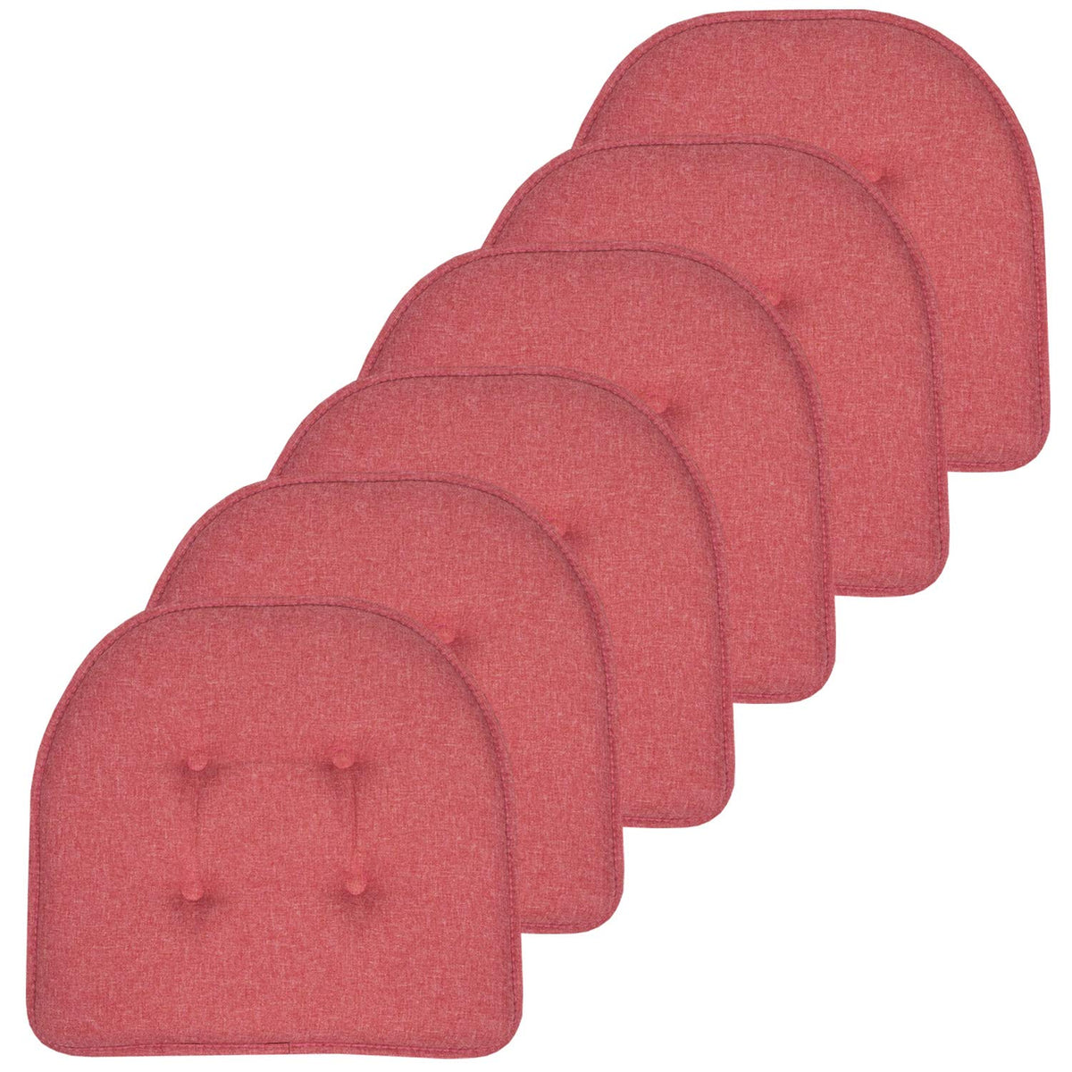 Sweet Home Collection Chair Cushion Memory Foam Pads Tufted Slip Non Skid Rubber Back U-Shaped 17" x 16" Seat Cover, 6 Pack, Checkered Taupe/White