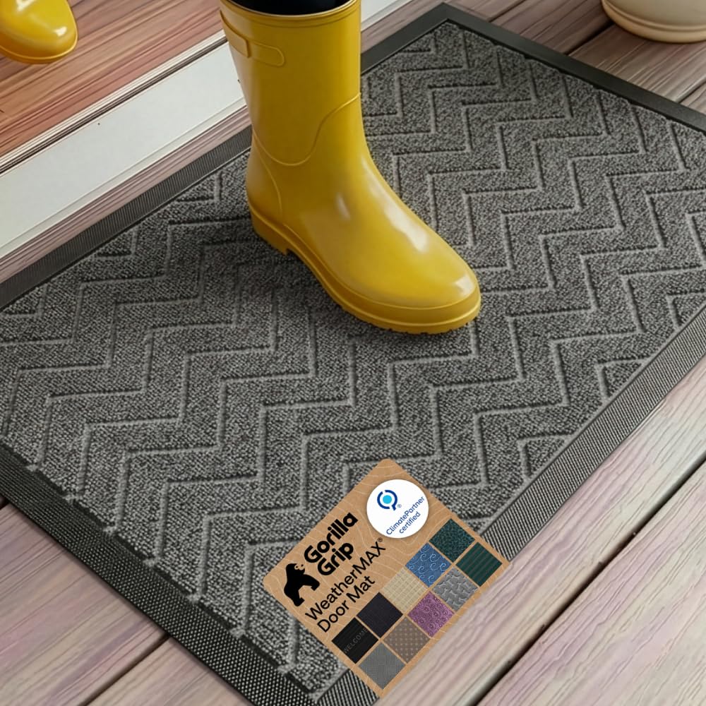 GORILLA GRIP WeatherMAX Door Mat, Indoor Outdoor Use, 29x17 Gray Diamond