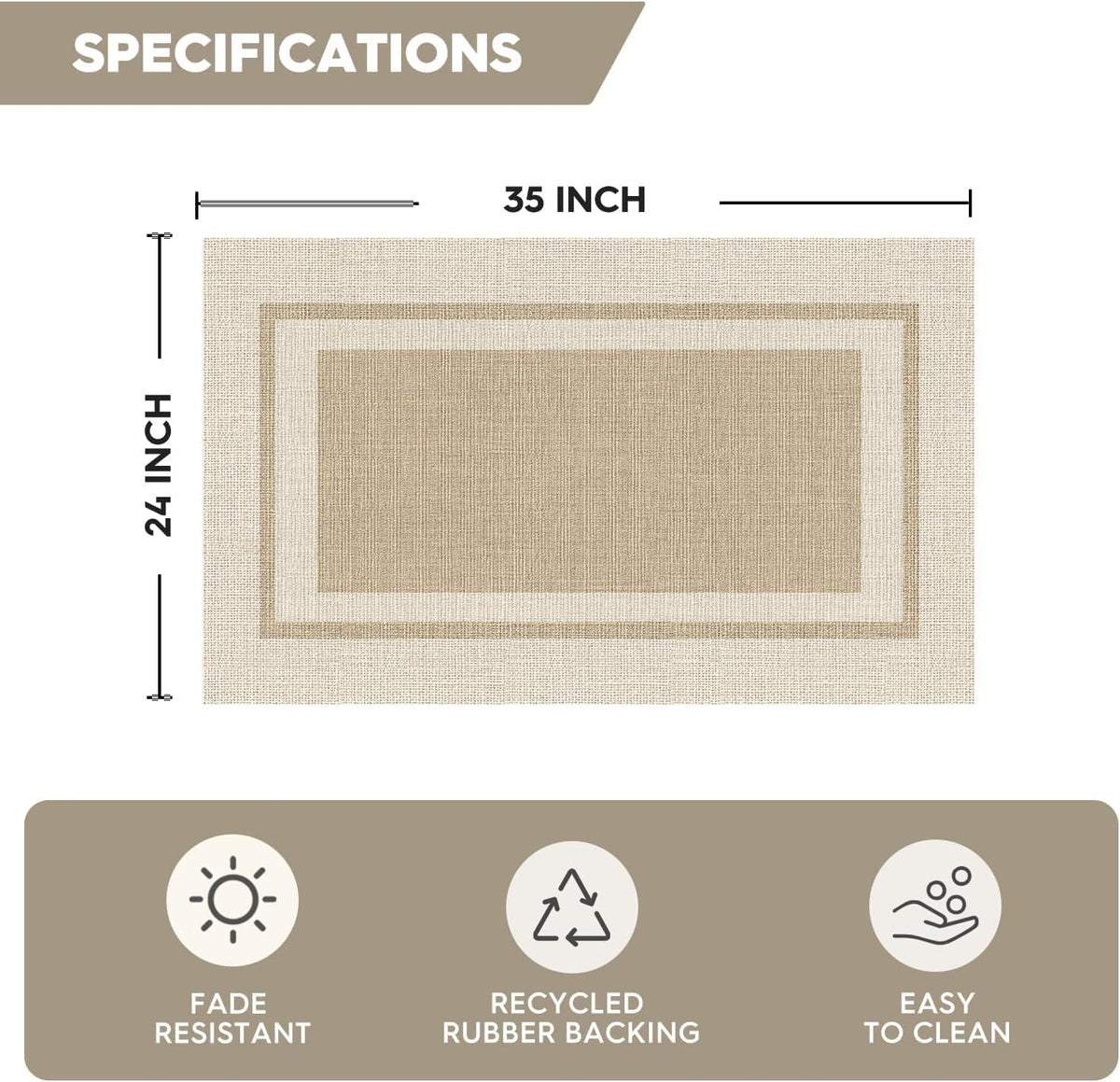 Artoid Mode Beige Absorbent Rectangle Non-Skid Doormat, Home Mats Non Slip Washable Natural Rubber Back Door Mat Floor Mat for 17x29 Inch