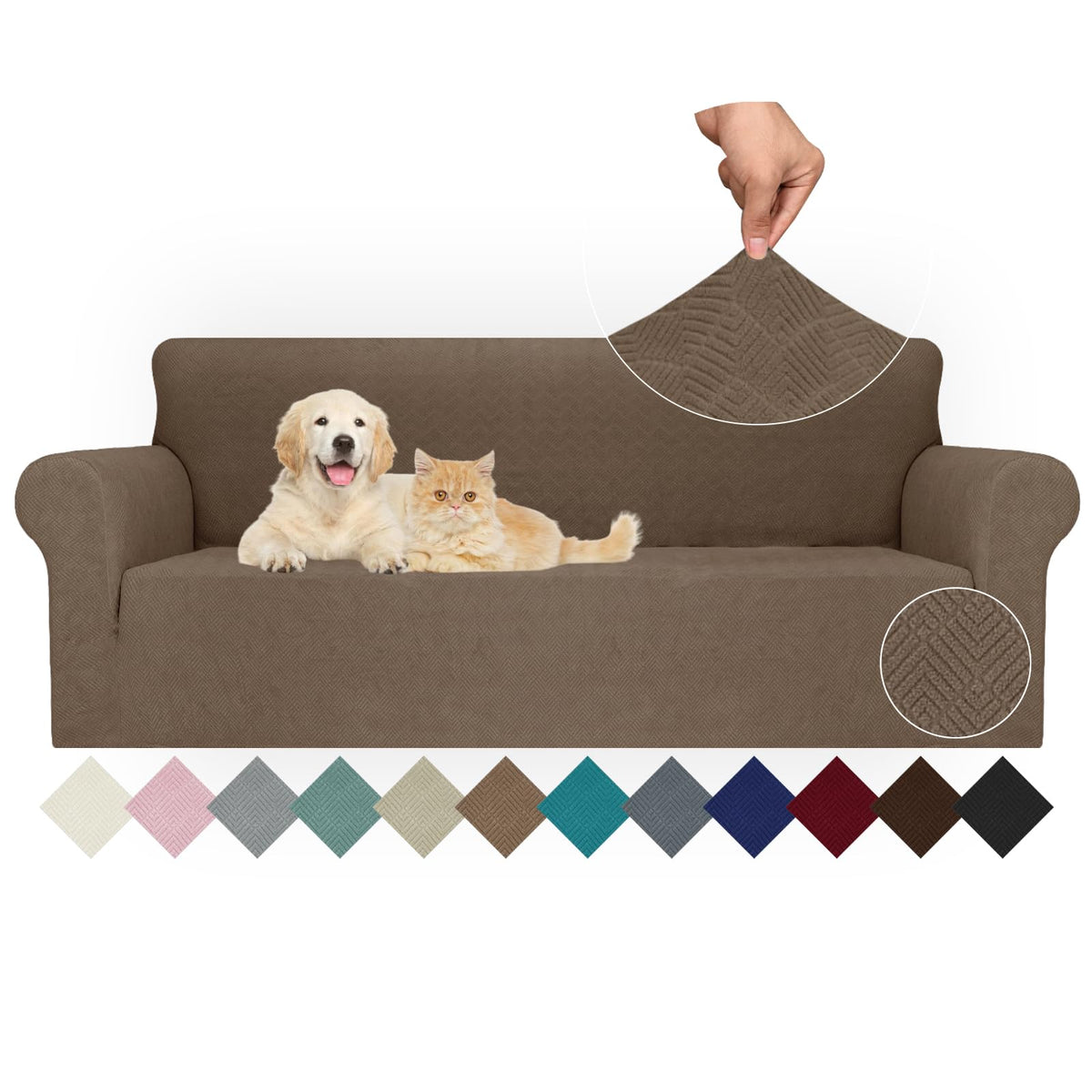 JIVINER High Stretch Couch Covers for 3 Cushion Couch 1-Piece Jacquard Sofa Slipcovers Fitted Washable Sofa Covers with Elastic Bottom Furniture Protector for Kids Pets (Sofa, Light Gray)
