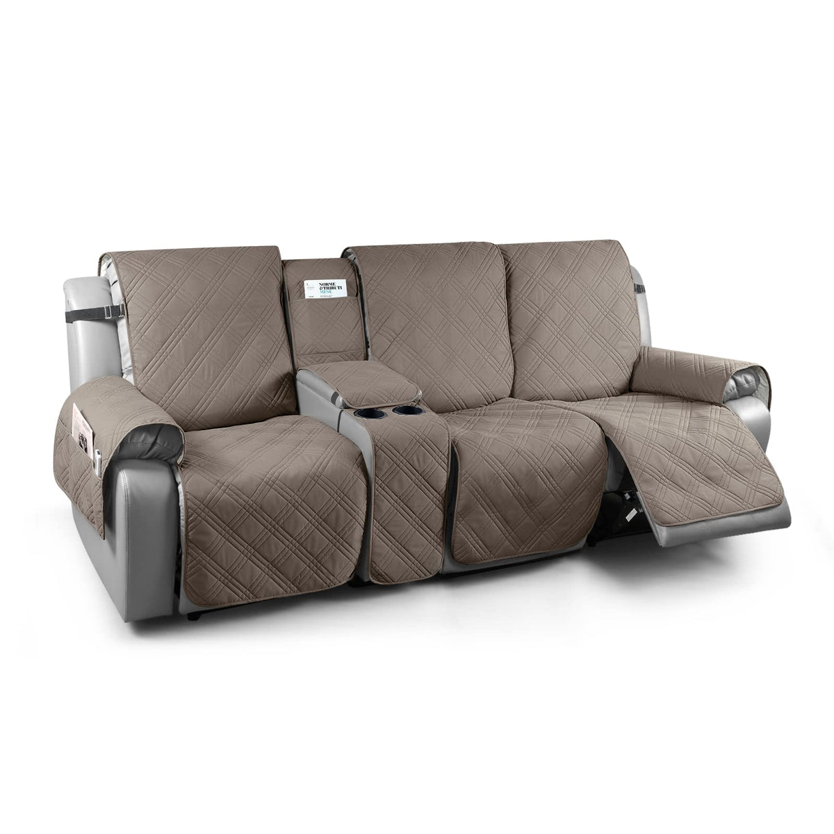 TAOCOCO Loveseat Recliner Cover with Center Console, 100% Waterproof Pet Cover for Dual Recliner with Straps Design, Split Reclining Loveseat Covers Furniture Pet&Kids Protector (2 Seater, Chocolate)