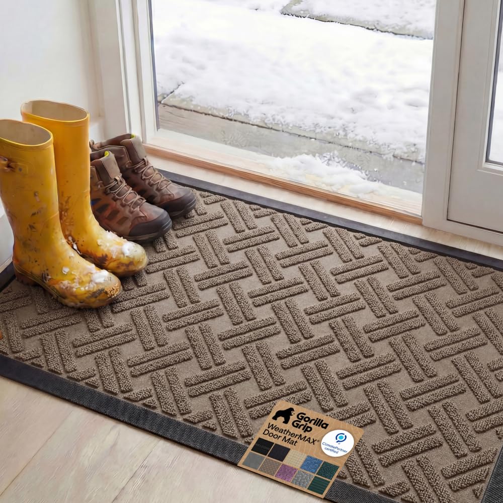 GORILLA GRIP WeatherMAX Door Mat, Indoor Outdoor Use, 29x17, Green Leaves