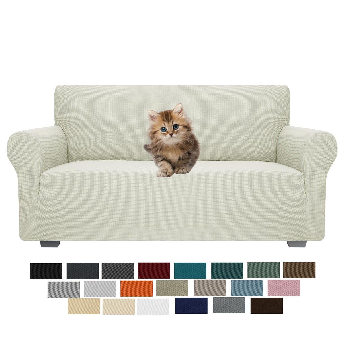 JIVINER High Stretch Couch Covers for 3 Cushion Couch 1-Piece Jacquard Sofa Slipcovers Anti Slip Sofa Cover with Elastic Bottom Furniture Protector for Kids Pets (Sofa, Light Gray and White)