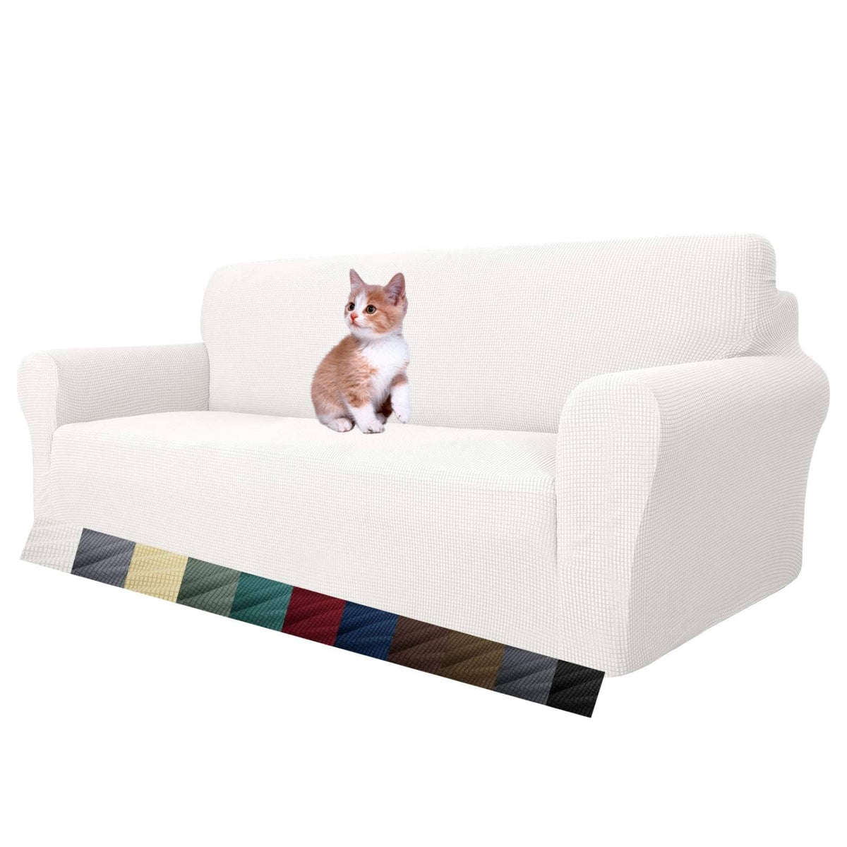 MAXIJIN Super Stretch Couch Cover for 3 Cushion Couch, 1-Piece Universal Sofa Covers Living Room Jacquard Spandex Furniture Protector Dogs Pet Friendly Fitted (Large, Gray)