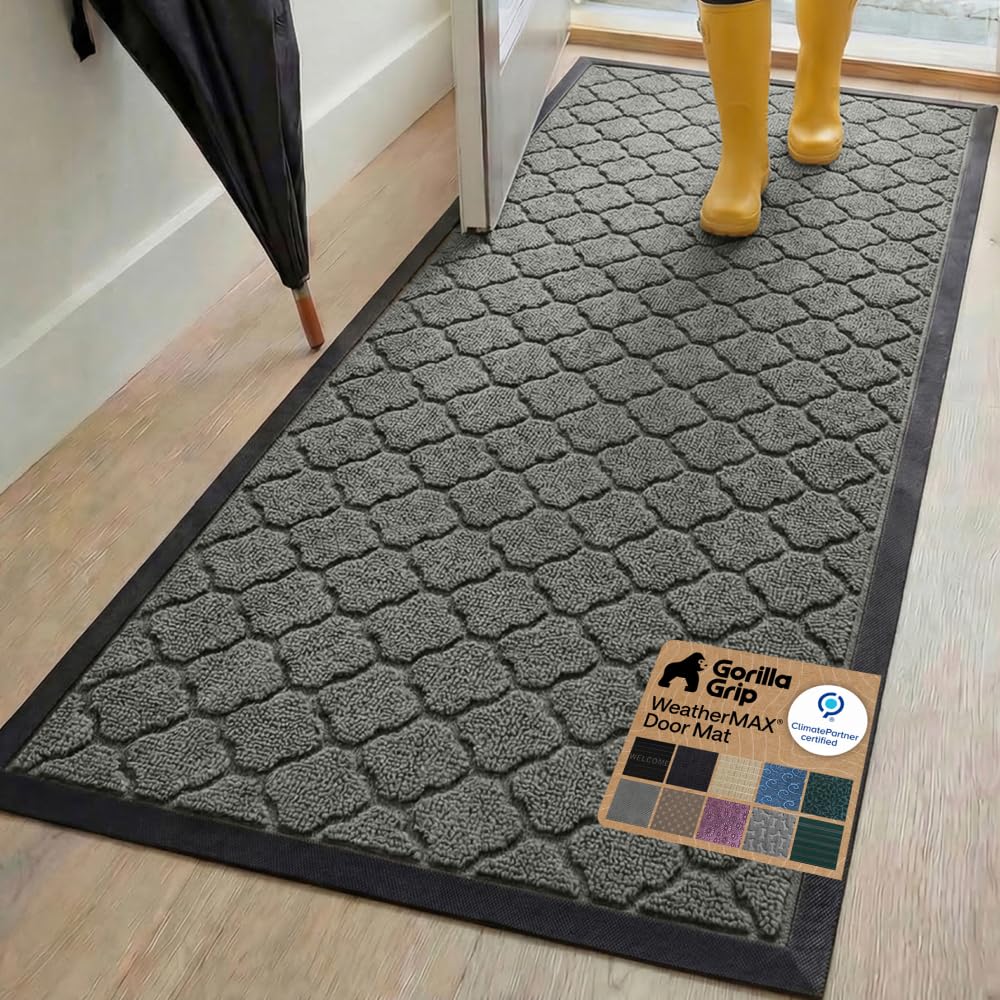 GORILLA GRIP WeatherMAX Door Mat, Indoor Outdoor Use, 29x17, Black Diamond