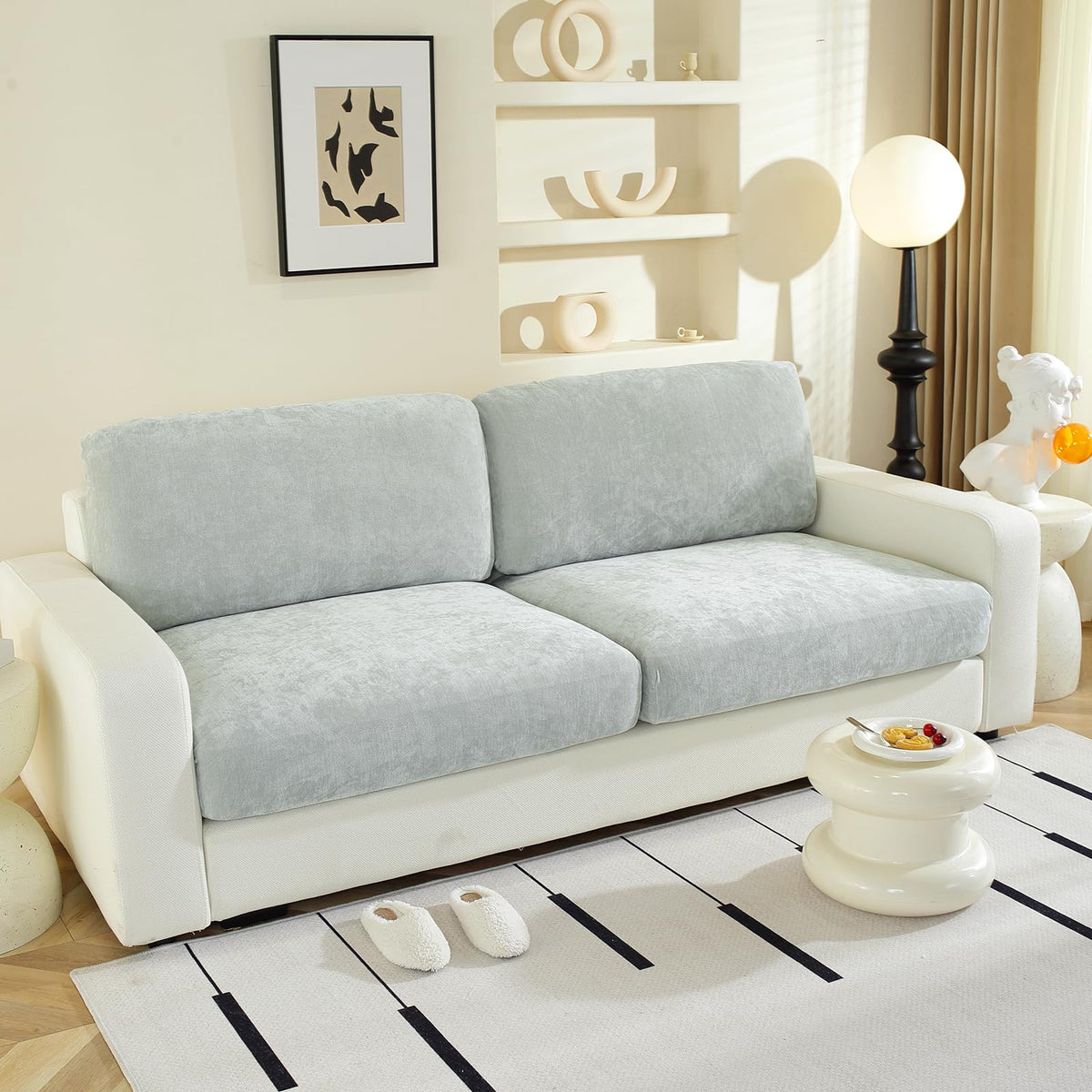 WEYOND Couch Cushion Covers L Shaped Sectional, 3PC Seat Covers, Light Grey