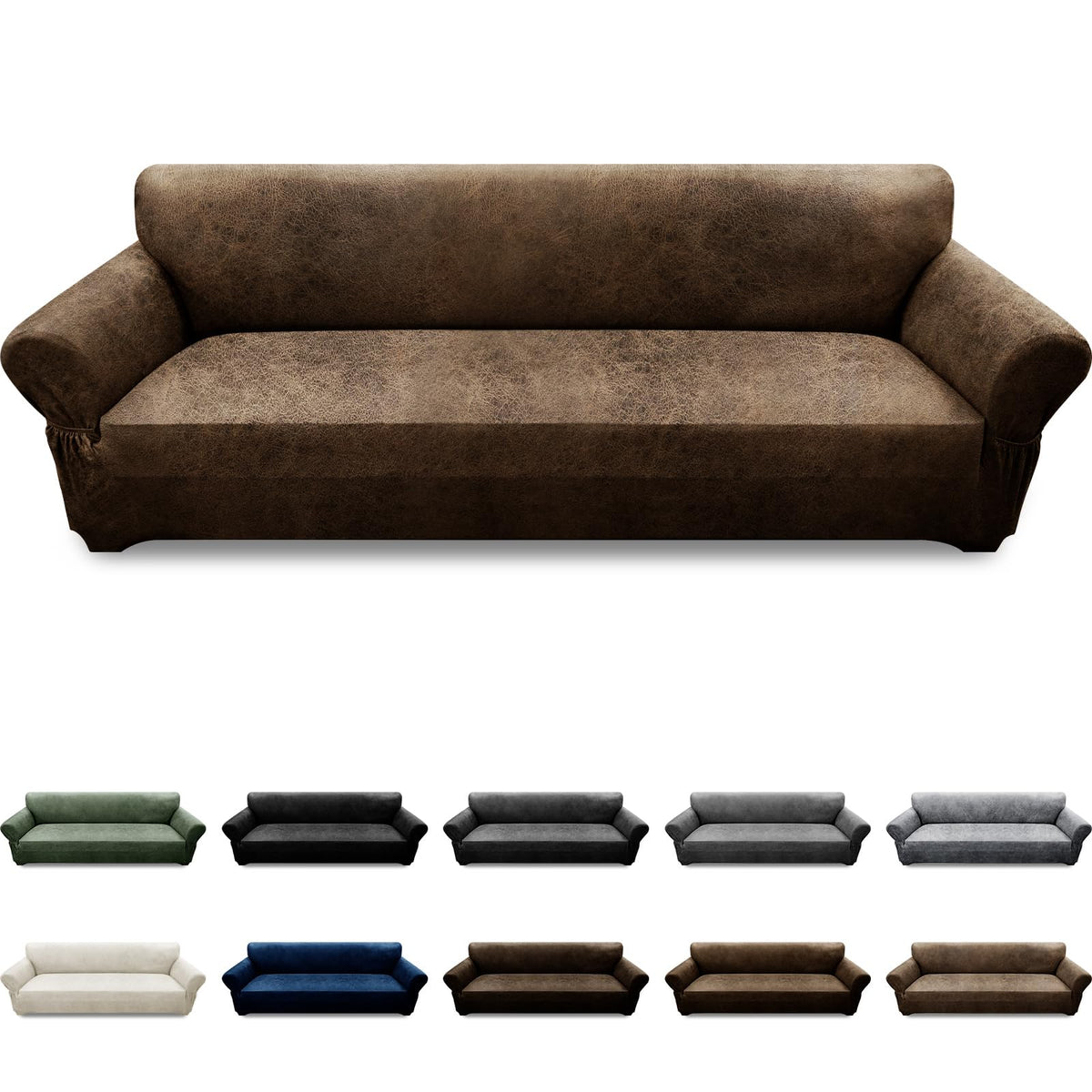Couch Cover Leather Look 3 Seater Couch Sofa Cover 1-Piece Sofa Slipcover Stretch Furniture Protector with Elastic Bottom & Pockets(Sofa, Coffee)