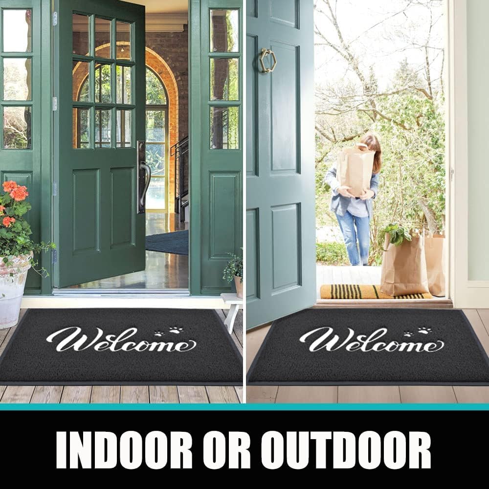 T.HENV Welcome Mat Outdoor, 30x17.5 Waterproof All-Season Front Door Mat Outside Entrance, All-Weather Quick Drying, Low Profile Doormat Indoor, Patio Porch Entryway Mats, Black-White