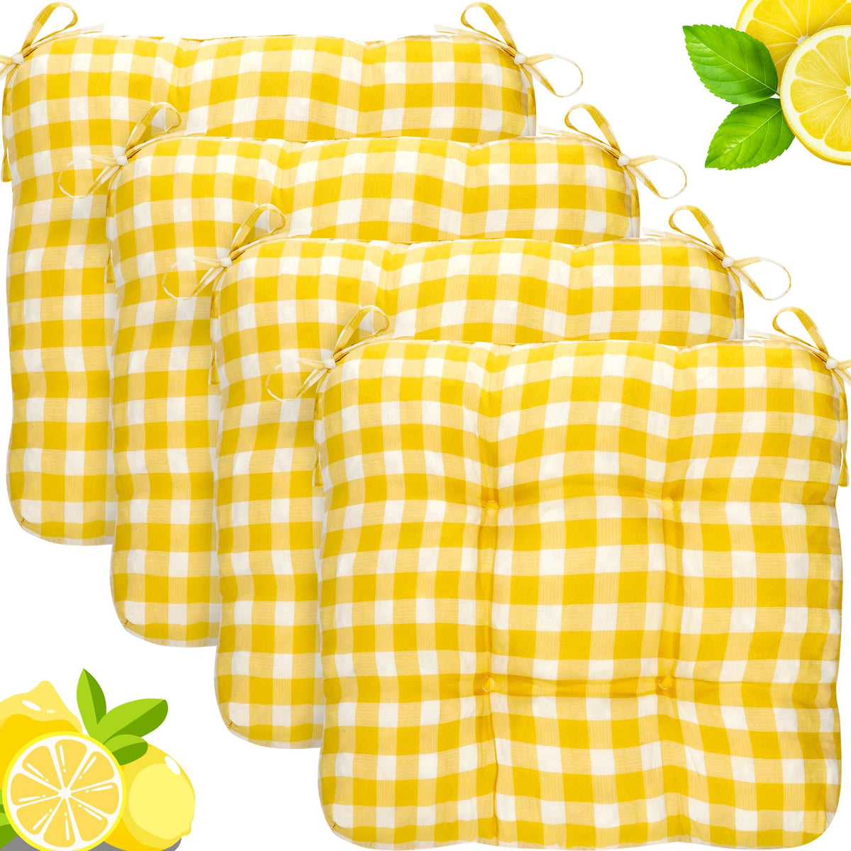 Geetery 4 Pack Chair Cushions, 16" x 15",Khaki and White,Plaid