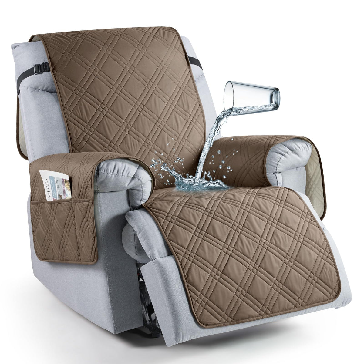TAOCOCO 100% Waterproof Recliner Chair Cover, Non Slip Covers for Recliner Chair with Pocket, Washable Reclining Chair/Furniture Protector for Kids, Pets(23.6'', Chocolate)