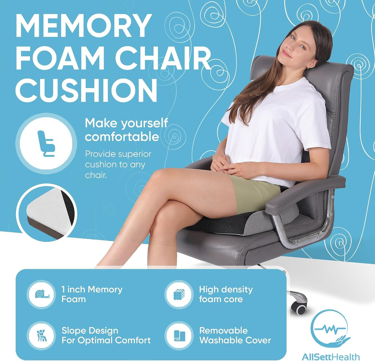 Large Seat Cushion (19” x 17” x 3”) Memory Foam for Office Chair, Wheelchair Cushions, Floor Pillow | Cushion Back Pain Coccyx Pain Relief | Plush Velvet Cover with Carry Handle