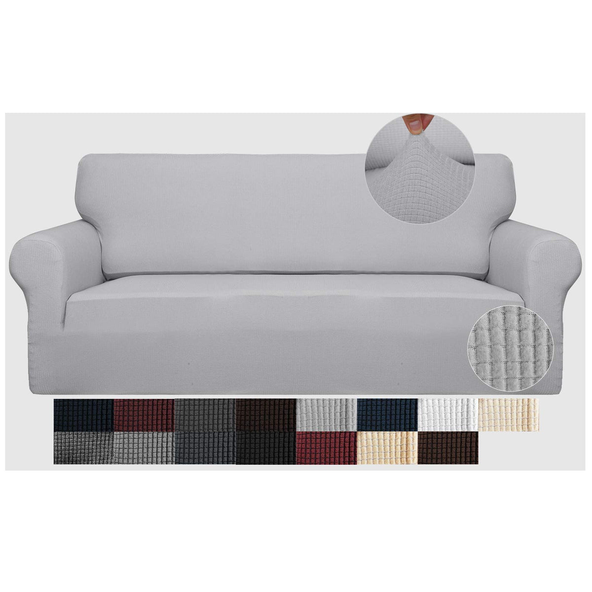 JIVINER High Stretch Couch Covers for 3 Cushion Couch 1-Piece Jacquard Sofa Slipcovers Fitted Washable Sofa Covers with Elastic Bottom Furniture Protector for Kids Pets (Sofa, Light Gray)