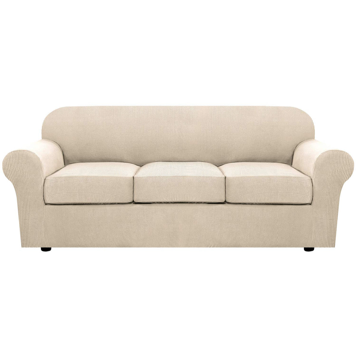 H.VERSAILTEX 4 Piece Stretch Sofa Covers for 3 Cushion Couch Covers for Living Room Furniture Slipcovers (Base Cover Plus 3 Seat Cushion Covers) Upgraded Thicker Jacquard Fabric (Sofa, Grey)